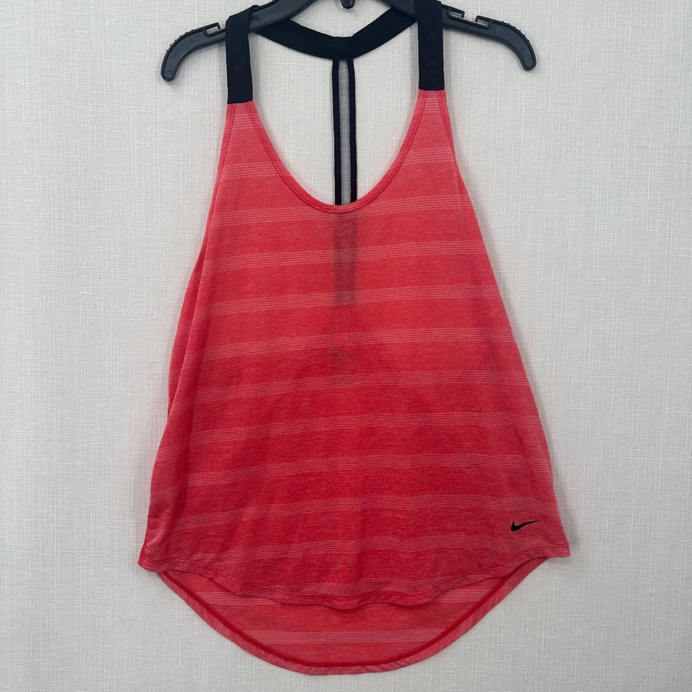 Nike Elastika Elevate Striped Dri-Fit Tank Top Women's Small Coral Pink Orange S